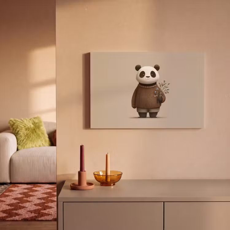 Canvas schilderij - Panda - Blauwe bloemen - Zachtheid — 2