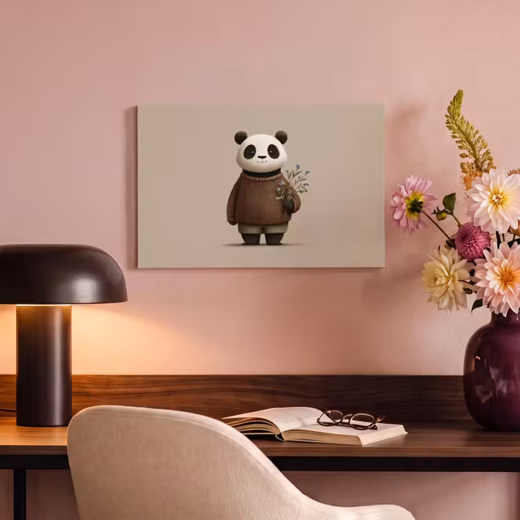 Canvas schilderij - Panda - Blauwe bloemen - Zachtheid — 4