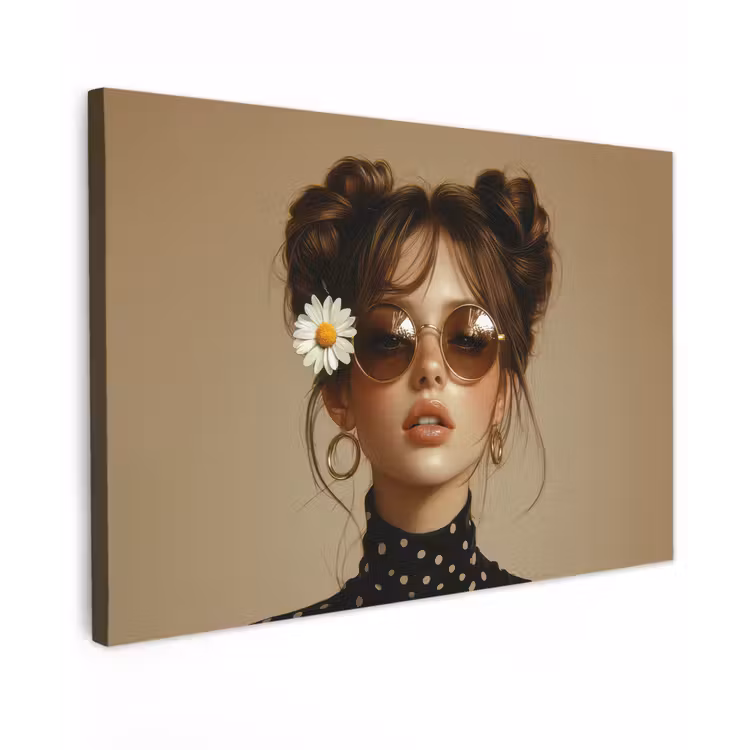 Canvas schilderij - Vrouw - Beige - Bloem - Modern - Portret — 1