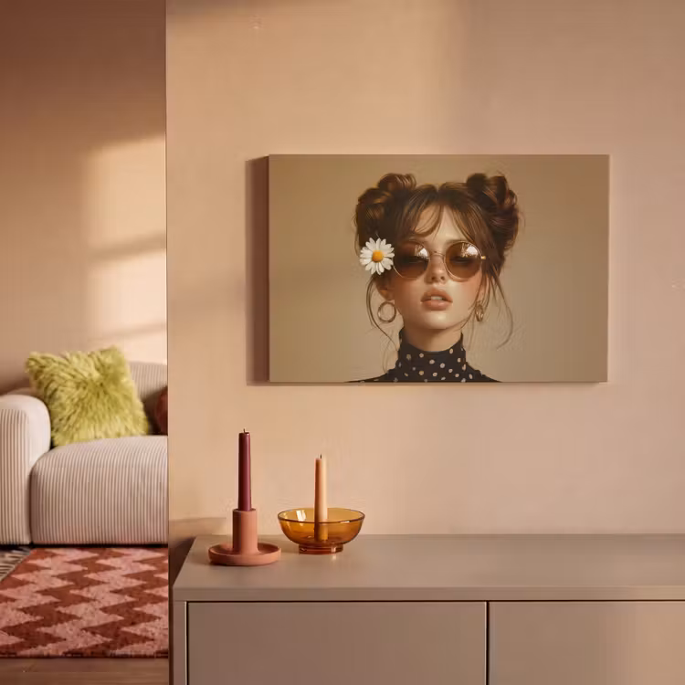 Canvas schilderij - Vrouw - Beige - Bloem - Modern - Portret — 2