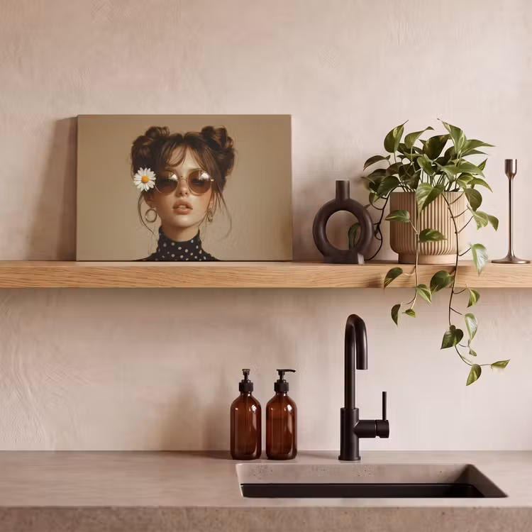 Canvas schilderij - Vrouw - Beige - Bloem - Modern - Portret — 3