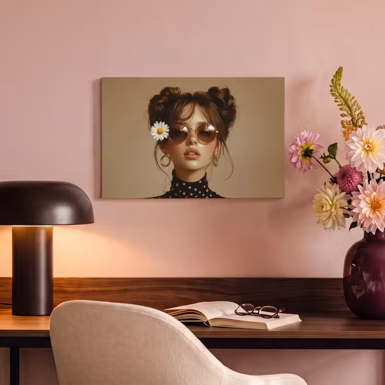 Canvas schilderij - Vrouw - Beige - Bloem - Modern - Portret — 4