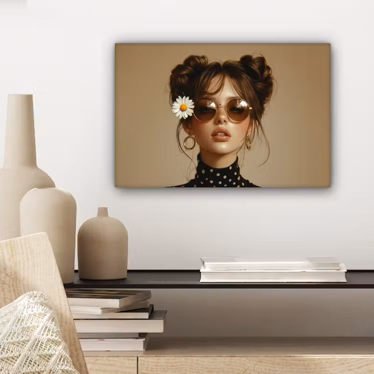 Canvas schilderij - Vrouw - Beige - Bloem - Modern - Portret — 5