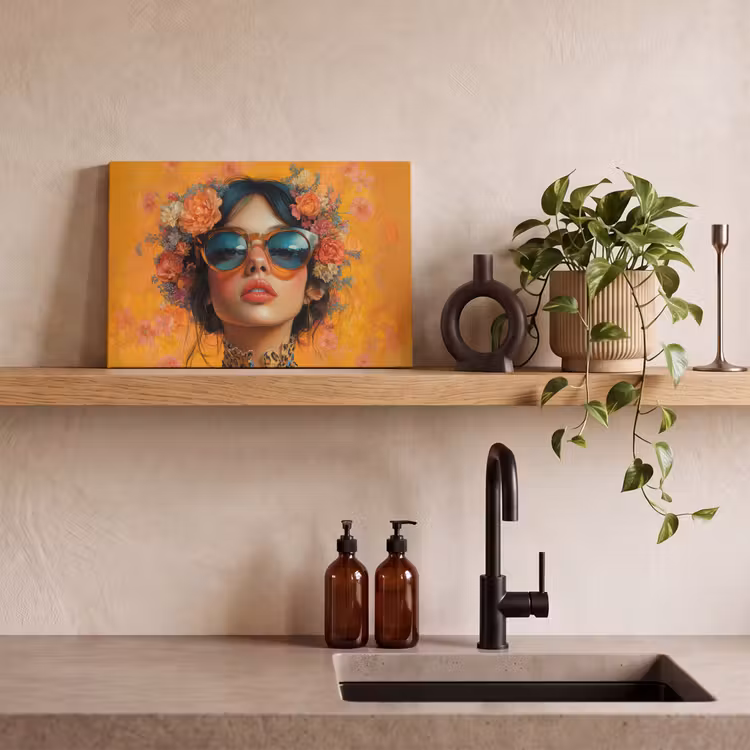 Canvas schilderij - Vrouw - Bloemen - Aesthetic - Oranje — 3