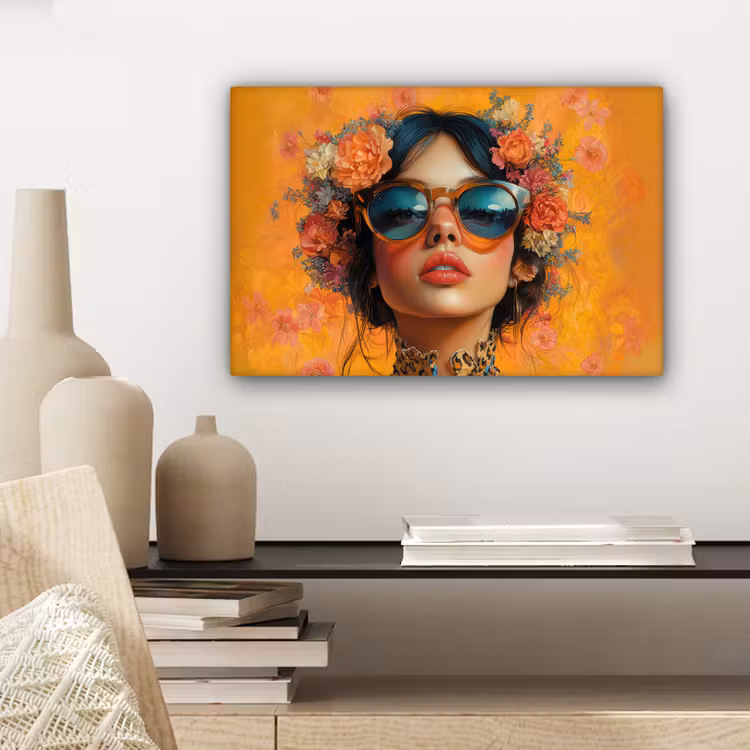 Canvas schilderij - Vrouw - Bloemen - Aesthetic - Oranje — 5