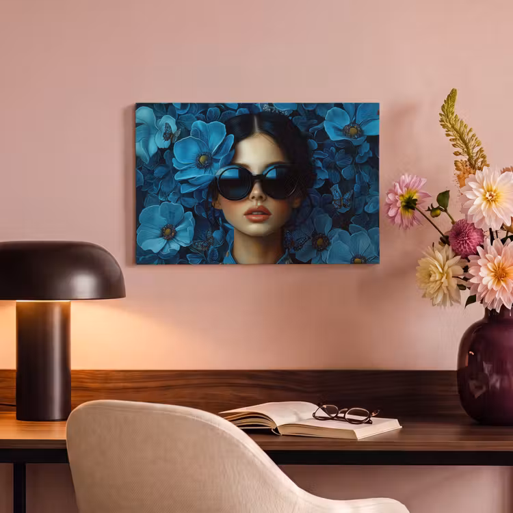 Canvas schilderij - Vrouw - Bloemen - Blauw - Aesthetic - Luxe — 4