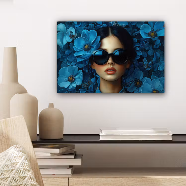 Canvas schilderij - Vrouw - Bloemen - Blauw - Aesthetic - Luxe — 5