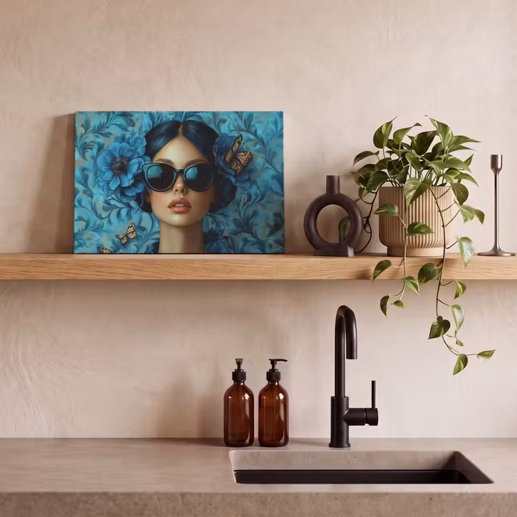 Canvas schilderij - Vrouw - Bloemen - Vlinders - Blauw - Abstract — 3