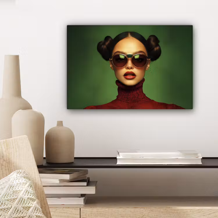 Canvas schilderij - Vrouw - Groen - Bril - Aesthetic - Modern — 5