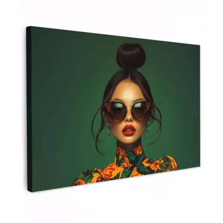 Canvas schilderij - Vrouw - Groen - Modern - Bril - Abstract — 1