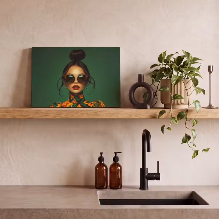 Canvas schilderij - Vrouw - Groen - Modern - Bril - Abstract — 3