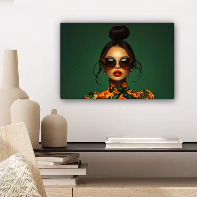 Canvas schilderij - Vrouw - Groen - Modern - Bril - Abstract — 5
