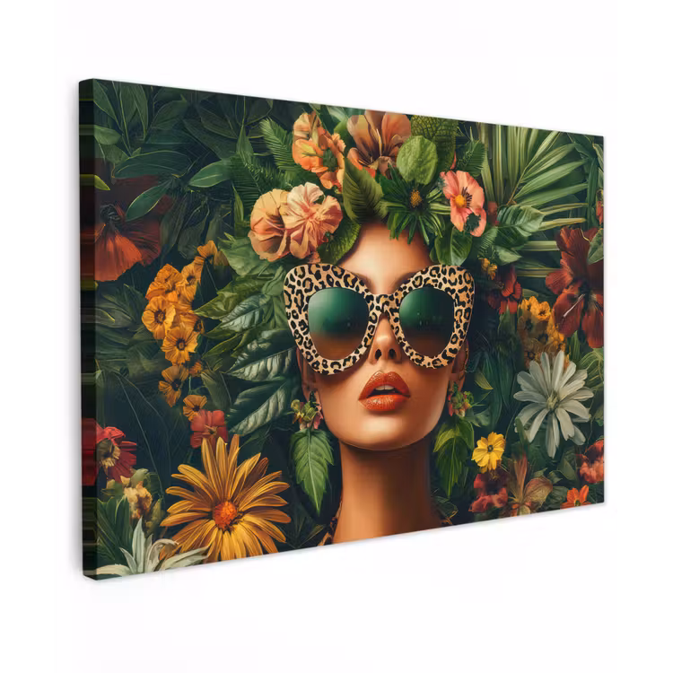 Canvas schilderij - Vrouw - Panterprint - Jungle - Natuur - Luxe — 1