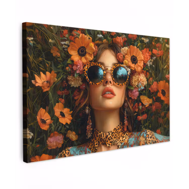 Canvas schilderij - Vrouwen - Bloemen - Modern - Bril - Abstract — 1