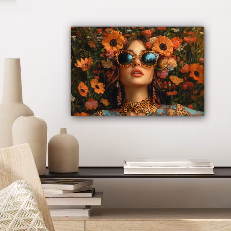 Canvas schilderij - Vrouwen - Bloemen - Modern - Bril - Abstract — 5