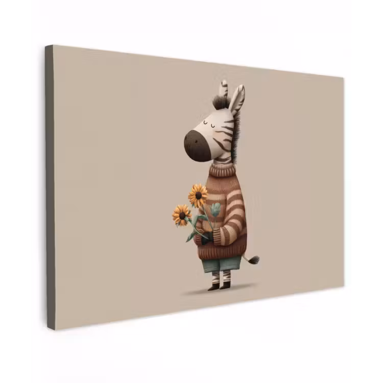 Canvas schilderij - Zebra - Zonnebloemen - Warm — 1