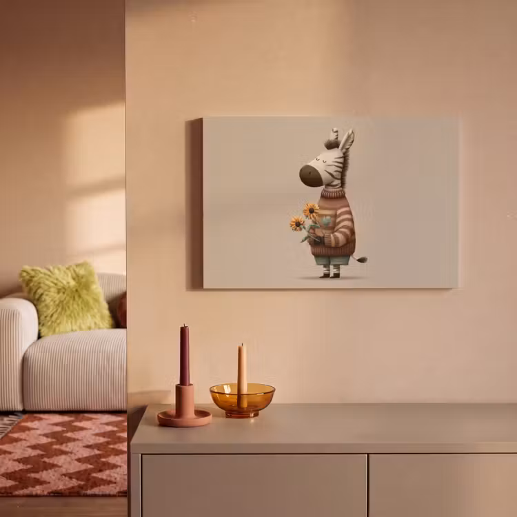 Canvas schilderij - Zebra - Zonnebloemen - Warm — 2