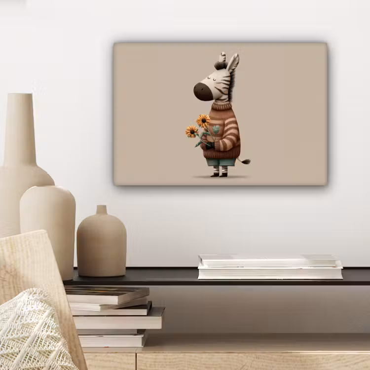 Canvas schilderij - Zebra - Zonnebloemen - Warm — 5
