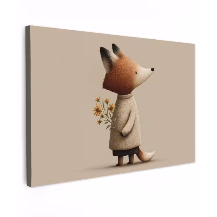 Canvas schilderij - Vos - Gele bloemen - Minimalistisch — 1