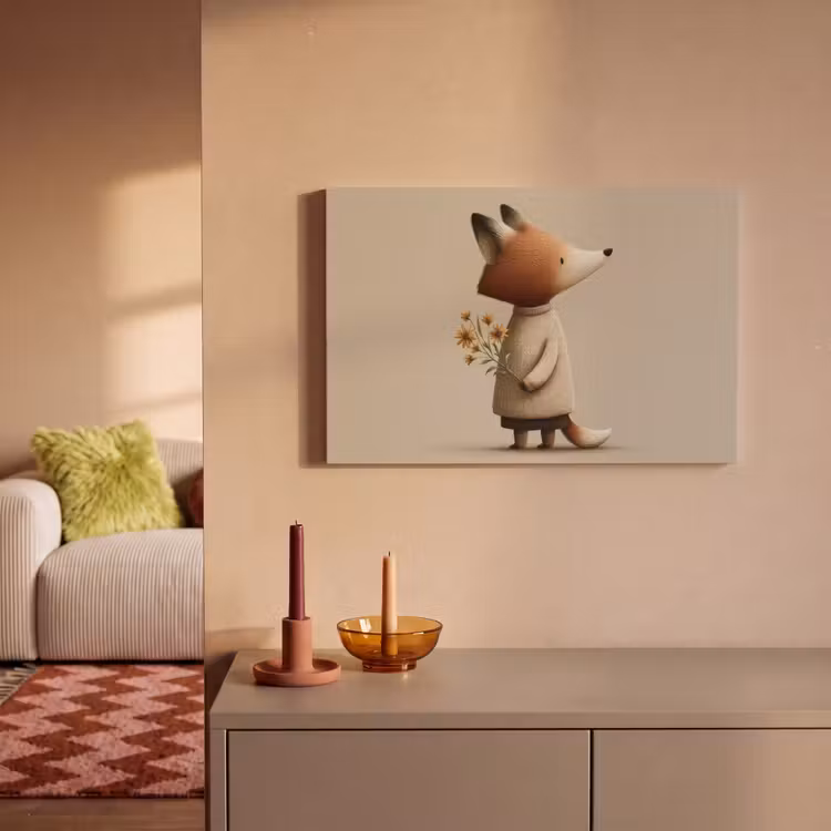 Canvas schilderij - Vos - Gele bloemen - Minimalistisch — 2
