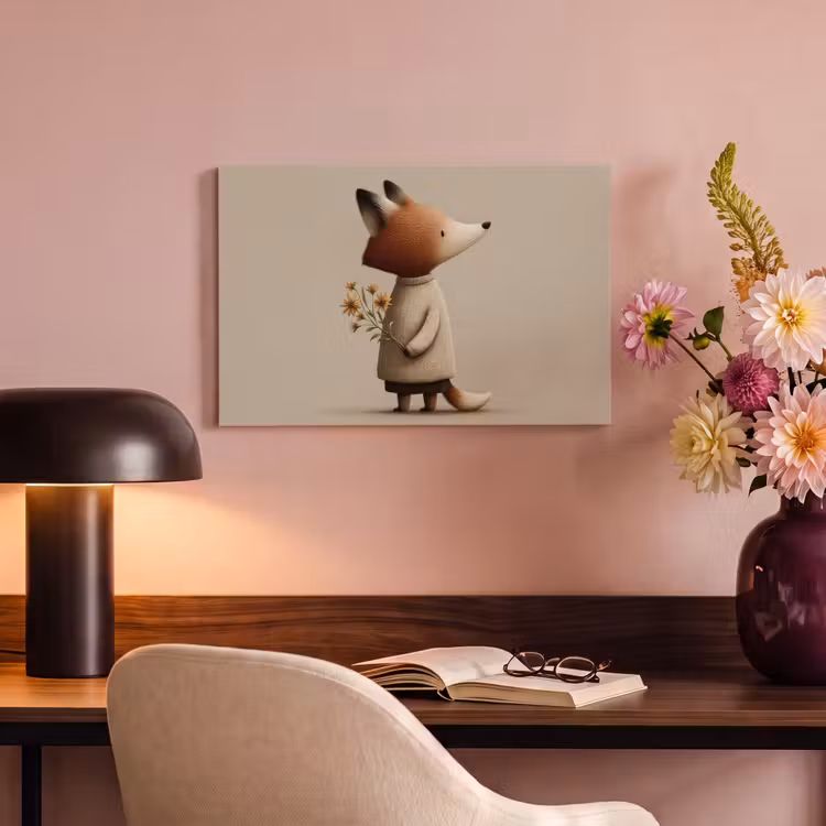 Canvas schilderij - Vos - Gele bloemen - Minimalistisch — 4