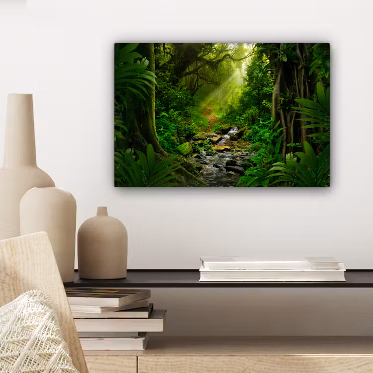 Canvas schilderij - Jungle - Water - Bladeren - Zon - Natuur — 5