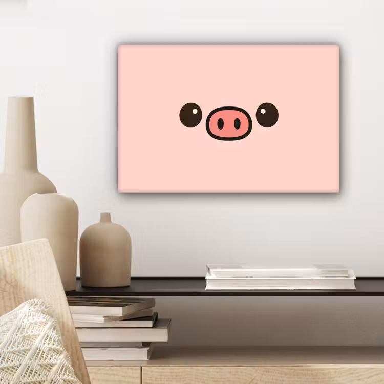 Canvas schilderij - Varken - Roze - Minimalistisch — 5