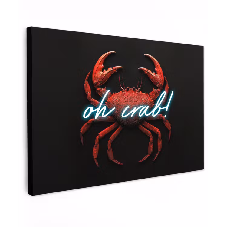 Canvas schilderij - Krab - Rood - Neon - Quote — 1
