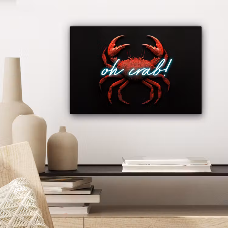 Canvas schilderij - Krab - Rood - Neon - Quote — 5