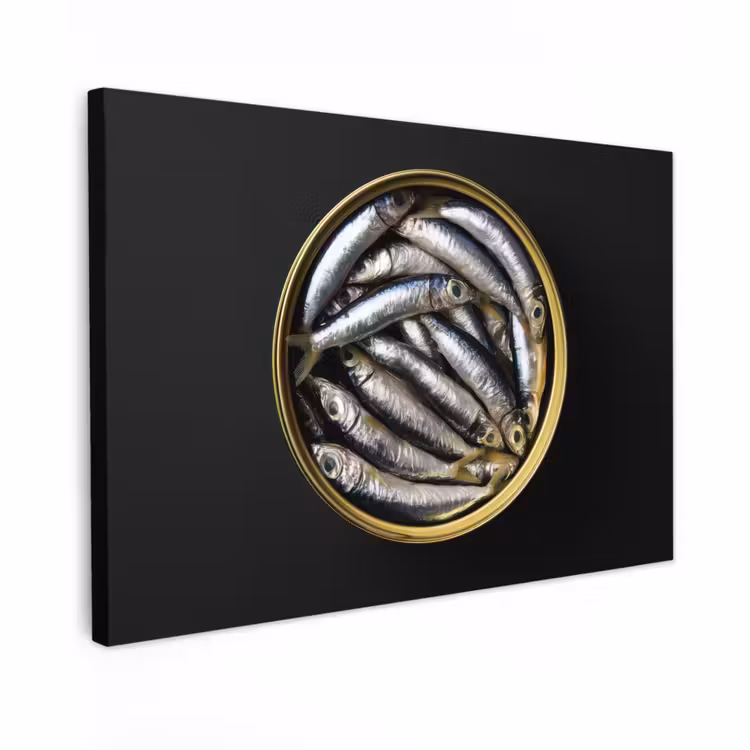 Canvas schilderij - Sardines - Vissen - Rond - Zwart — 1