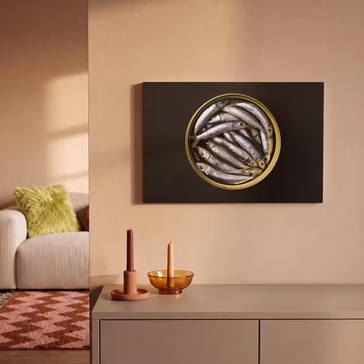 Canvas schilderij - Sardines - Vissen - Rond - Zwart — 2