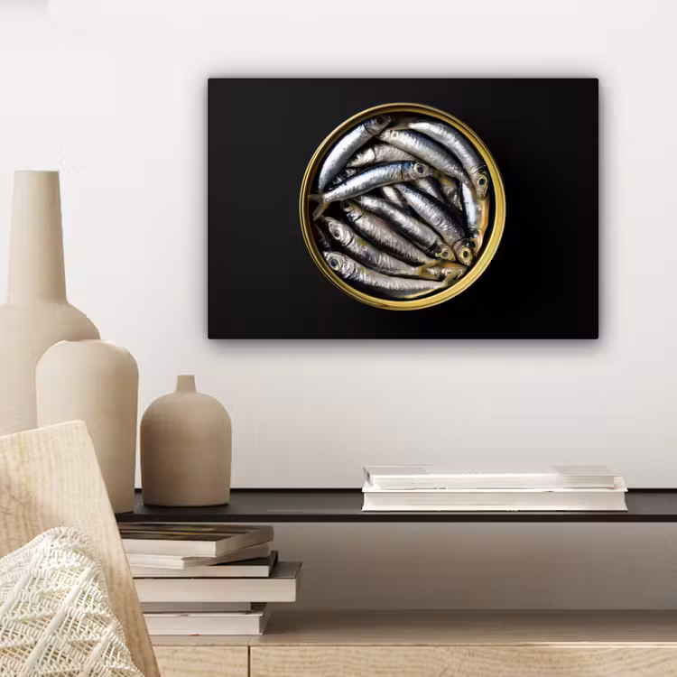 Canvas schilderij - Sardines - Vissen - Rond - Zwart — 5