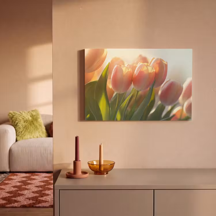 Canvas schilderij - Tulpen - Roze - Zonnestralen — 2