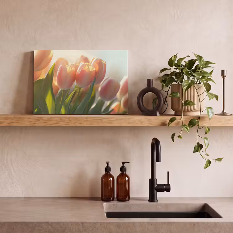 Canvas schilderij - Tulpen - Roze - Zonnestralen — 3