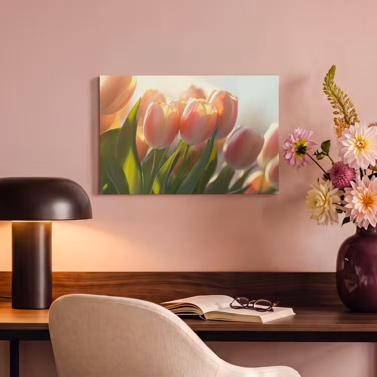 Canvas schilderij - Tulpen - Roze - Zonnestralen — 4