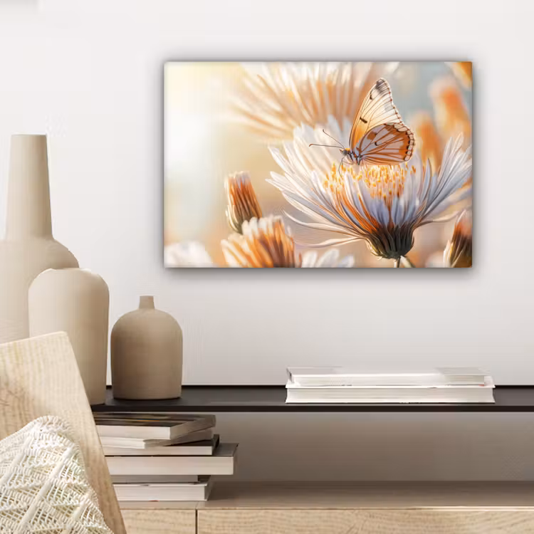 Canvas schilderij - Vlinder - Bloem - Oranje — 5