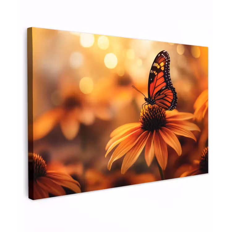 Canvas schilderij - Vlinder - Bloemen - Oranje — 1