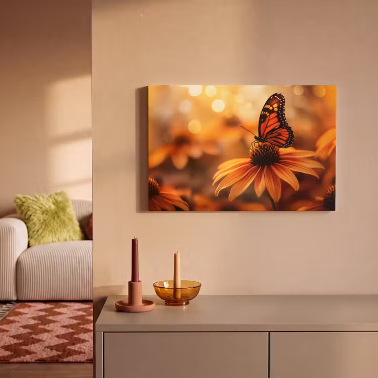 Canvas schilderij - Vlinder - Bloemen - Oranje — 2