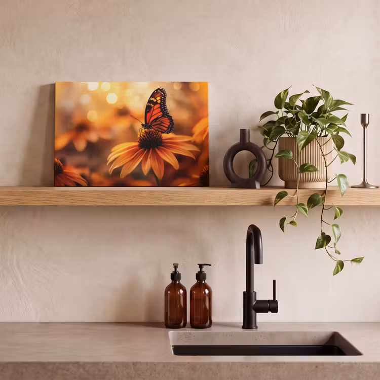 Canvas schilderij - Vlinder - Bloemen - Oranje — 3