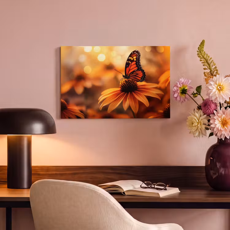Canvas schilderij - Vlinder - Bloemen - Oranje — 4