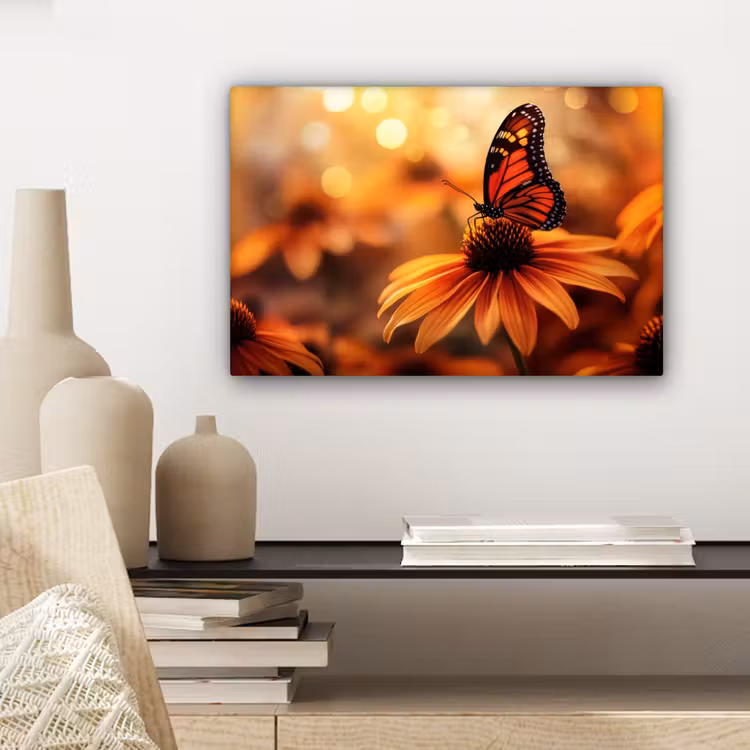Canvas schilderij - Vlinder - Bloemen - Oranje — 5