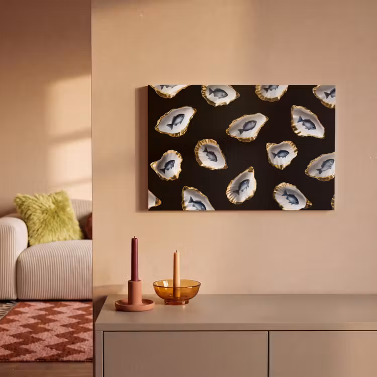 Canvas schilderij - Oesters - Vissen - Blauw - Goud — 2