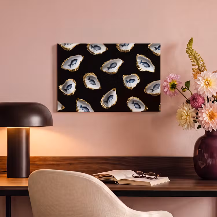Canvas schilderij - Oesters - Vissen - Blauw - Goud — 4