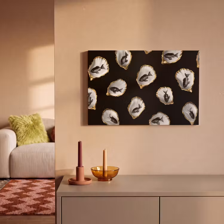 Canvas schilderij - Oesters - Zwart - Vissen - Goud — 2
