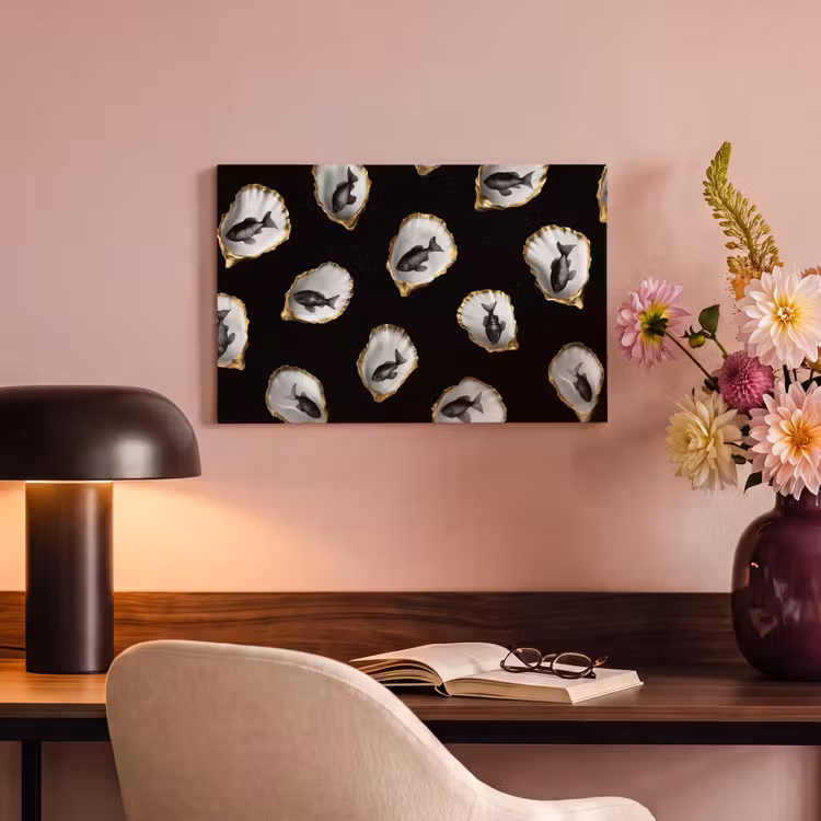 Canvas schilderij - Oesters - Zwart - Vissen - Goud — 4