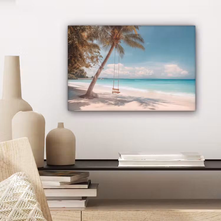 Canvas schilderij - Palmboom - Schommel - Strand - Lucht — 5