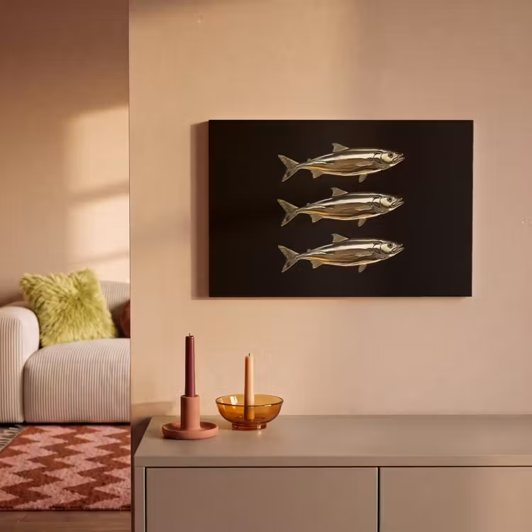 Canvas schilderij - Vissen - Goud - Zwart — 2