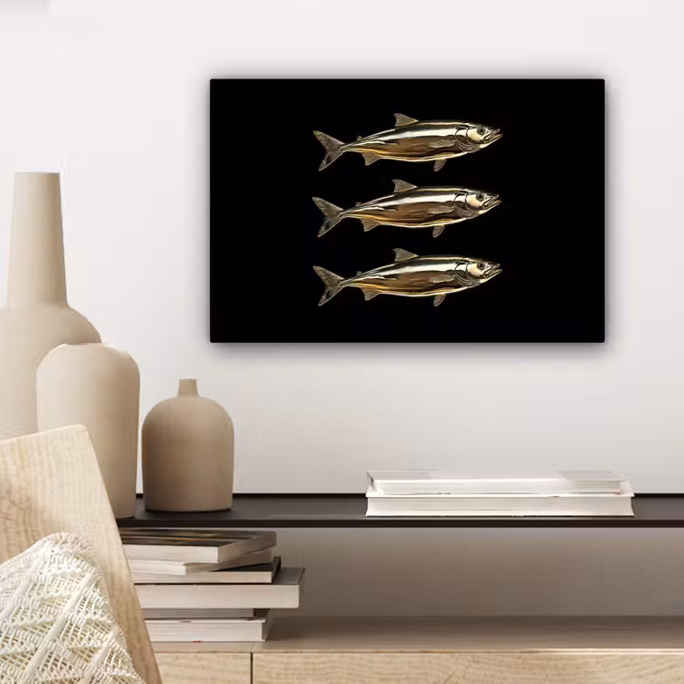 Canvas schilderij - Vissen - Goud - Zwart — 5