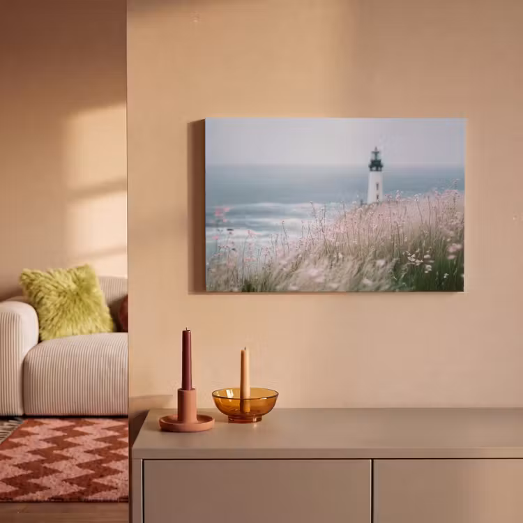 Canvas schilderij - Vuurtoren - Klif - Zee - Bloemen — 2