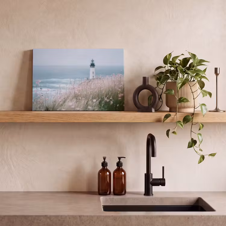 Canvas schilderij - Vuurtoren - Klif - Zee - Bloemen — 3